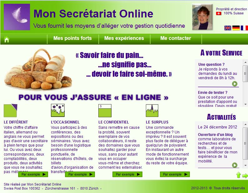 Page d'accueil de mon tout premier site web, un an après (fin 2012)